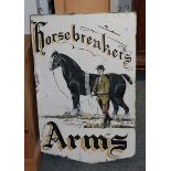 A double sided painted wooden pub sign ''Horsebreaker Arms''