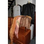 Light mink short jacket, two gents morning suits, two evening suits, leather gloves, shoes and