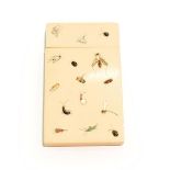 A Japanese Shibayama card-case, 19th century, oblong, one side applied with insects, the other