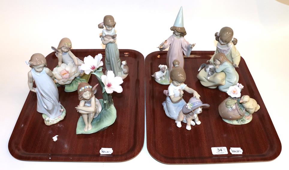 A selection of Lladro figures, ''Don't forget me'', ''Friend of the butterflies'', ''Lilly pad