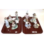 A selection of Lladro figures, ''Don't forget me'', ''Friend of the butterflies'', ''Lilly pad
