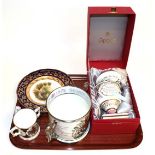 A tray of 20th century ceramics including a commemorative twin handled mug to commemorate the silver