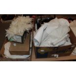 Assorted white linen, embroidered textiles etc (two boxes)