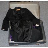 Gents morning suit, evening tail jacket, dinner suit, purple velvet two piece with tabbed hem to the