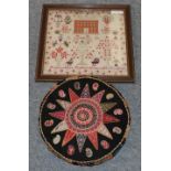 Pictorial sampler dated 1894 worked by Rose Ada Featherstone, featuring a house, sailing ships,