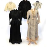 Assorted Circa 19th Century and Later Costume, comprising a black silk dress with lace mount to