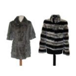 Chinchilla Rex Two Tone Striped Jacket; another similar in Grey Blue With Tiered Short Sleeves and
