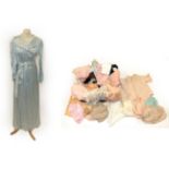 Circa 1920's Lingerie and Night Wear, including a blue floral silk quilted dressing robe, a pink bed