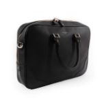 An Aspinal of London Black Leather Laptop Bag, with zip fastening, attached Aspinal padlock, two