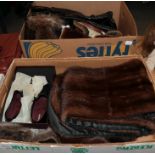 Pair of Kurt Geiger black patent loafers (size 38), three mink stoles, fur head bands, collar,