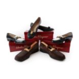 Three Pairs of Ladies' Salvatore Ferragamo Shoes Size 7, comprising a pair of navy leather heeled