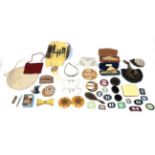 Assorted Costume Accessories including a sequin and bead evening purse, two woven examples,