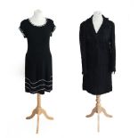 Chanel Black Wool Mix Two Piece Skirt Suit, straight skirt and loose fitting jacket, long sleeves,