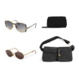 Assorted Designer Items comprising a Gucci Black Canvas Logo and Black Leather Waist Bag, with two