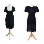Chanel Short Sleeve Dress, in blue metallic lightweight silk with pleated shoulder insertions,