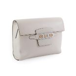 Delvaux Bruxelles White Leather Shoulder Bag with black edging, three gilt metal Ds to the front,