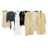 Assorted Circa 1920's Daywear, including a white cotton short sleeve drop waist dress with scooped