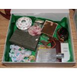 Assorted toiletries and dressing table items including four china half dolls, hair tidy dish and