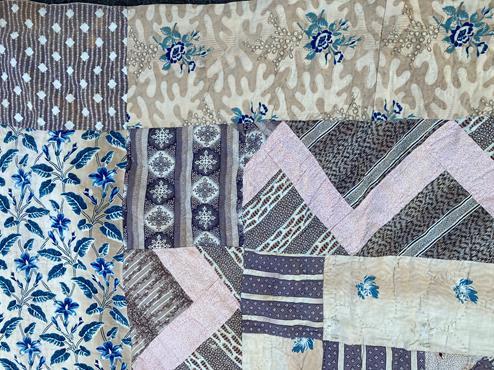An Early 19th Century Patchwork Quilt, with a pink patchwork star to the brown floral sprigged - Image 5 of 18