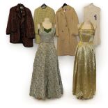 A Group of Assorted 20th Century Costume, comprising a silver and green brocade evening dress,