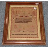 Framed sampler worked by Ann Broster, aged 11 year, January 17th 1844, decorated with central