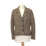 Chanel Light Brown Loose Woven Jacket, woven with metallic threads, brass clasps for fasteners (size