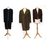 Chloe Green and Brown Striped Wool Coat, with collar, front pockets; Chloe Silk Jacket, with long