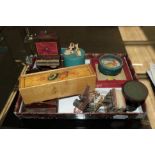 Assorted dolls house accessories and toys including a cutlery tray and cutlery, pedestal table,