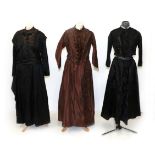 19th Century Black Figured Silk Two Piece including a full skirt, and a matching long sleeved