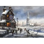 Brian Shields 'Braaq' FBA (1951-1997) Snow scene before a pub Signed and inscribed ''Ann'', oil on