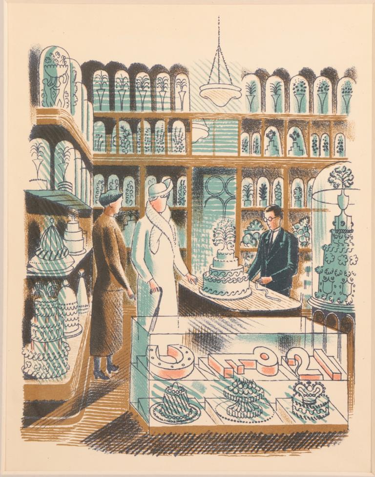 Eric Ravilious (1903-1942) ''Wedding Cakes'' Lithograph from the 1938 ''High Street'' series