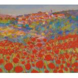 John Holt (b.1949) Poppies in a Tuscan landscape Signed, pastel, 35cm by 40cm Artist's Resale