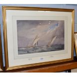 J H (19th/20th century) ''The Yachts Mayflower and Storm'', monogrammed, pencil and watercolour with