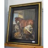 After Landseer, The shoeing, oil on canvas board, 50cm by 40cm