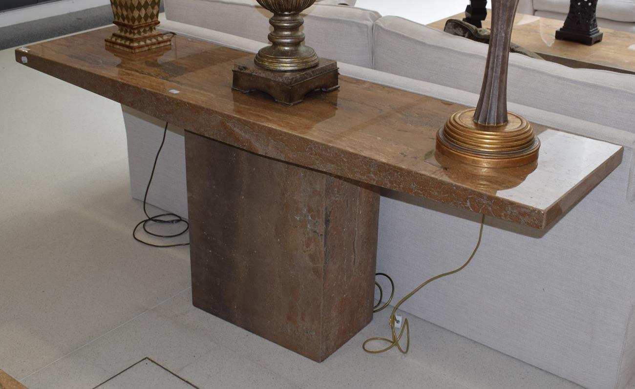 A travertine console table, retailed by Barker & Stonehouse, 181cm wide