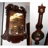 A mahogany wheel barometer circa 1840, spirit level dial signed Stanley, Boston; and a 20th