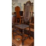 A 17th century style stained beech and cane seated hall chair