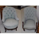 Two Victorian mahogany framed green upholstered button back chairs