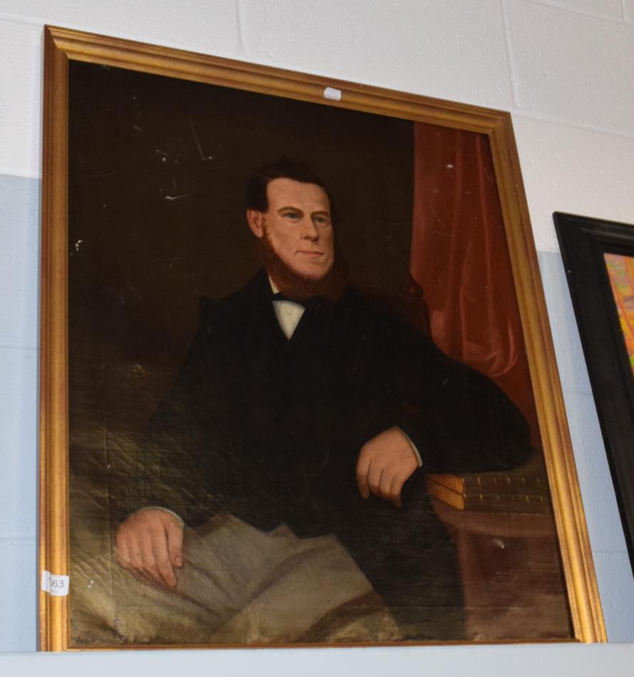 British School (19th Century) Portrait of a gentleman leaning on books, oil on canvas, 75cm by 62cm