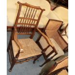 A 19th century elm Country chair with rush seat, together with a bergere armchair (2)