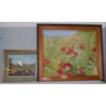 Judith Bromley, poppy field, signed, oil on canvas, together with Askrigg rooftop's, signed pastel