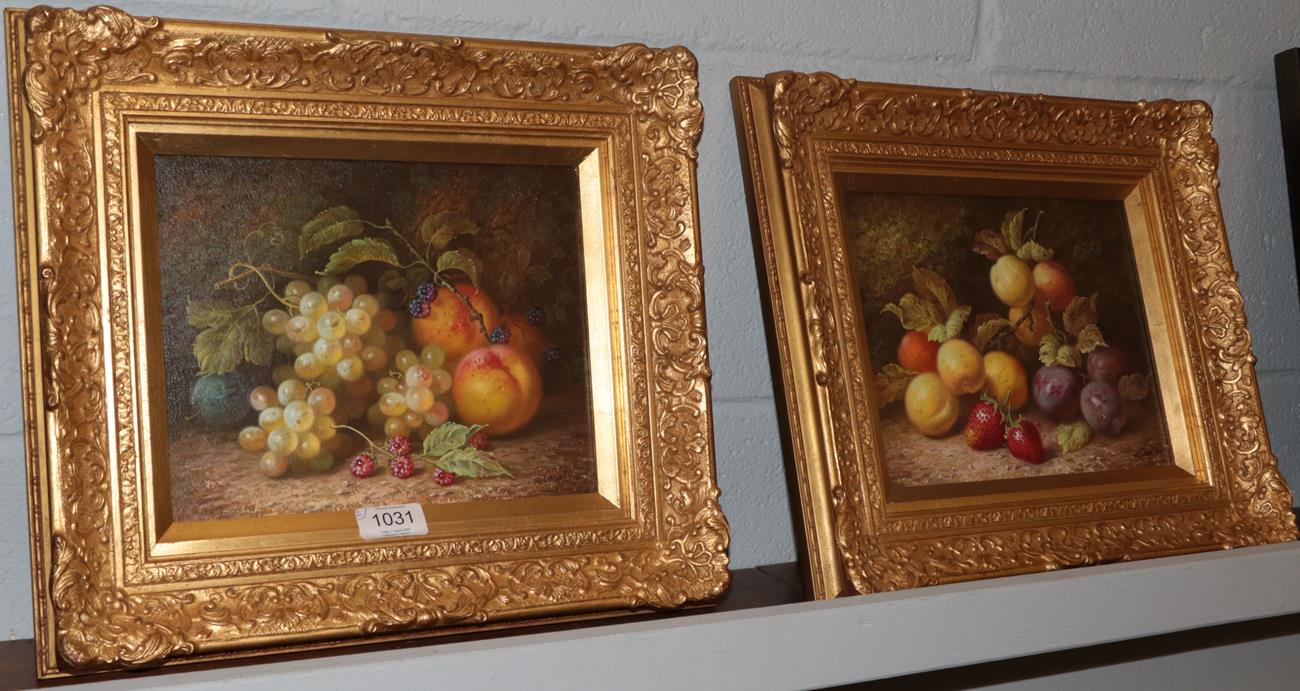 R Caspers, Still life of fruit, signed oil on board, together with a companion, 19cm by 24.5cm (2)