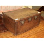 An 18th century oak strong box with hinged lid, 47cm wide
