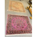 Kashmir silk piled rug, the candy pink field with medallion framed by spandrels and floral