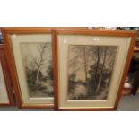 J E Jackson (19th/20th century) A pair of river landscapes, signed charcoal (2)