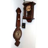 A Victorian rosewood and mother of pearl inlaid wheel barometer, dial signed Snow, Ripon, and a
