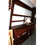 A George III oak open dresser and rack, 3rd quarter 18th century, the moulded cornice above two