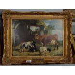 Follower of T S Cooper, Cattle and goat, oil on board, bears signature, 23cm by 33.5cm