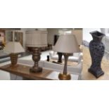 Three various modern table lamps, together with a tall modern decorative vase (4)