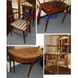 Two early 20th century armchairs; a walnut games table; and a mahogany side table (4)